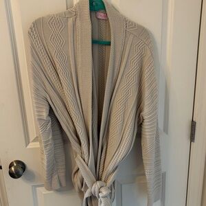 Pink Rose Cream Cable Knit Cardigan with Tie Front